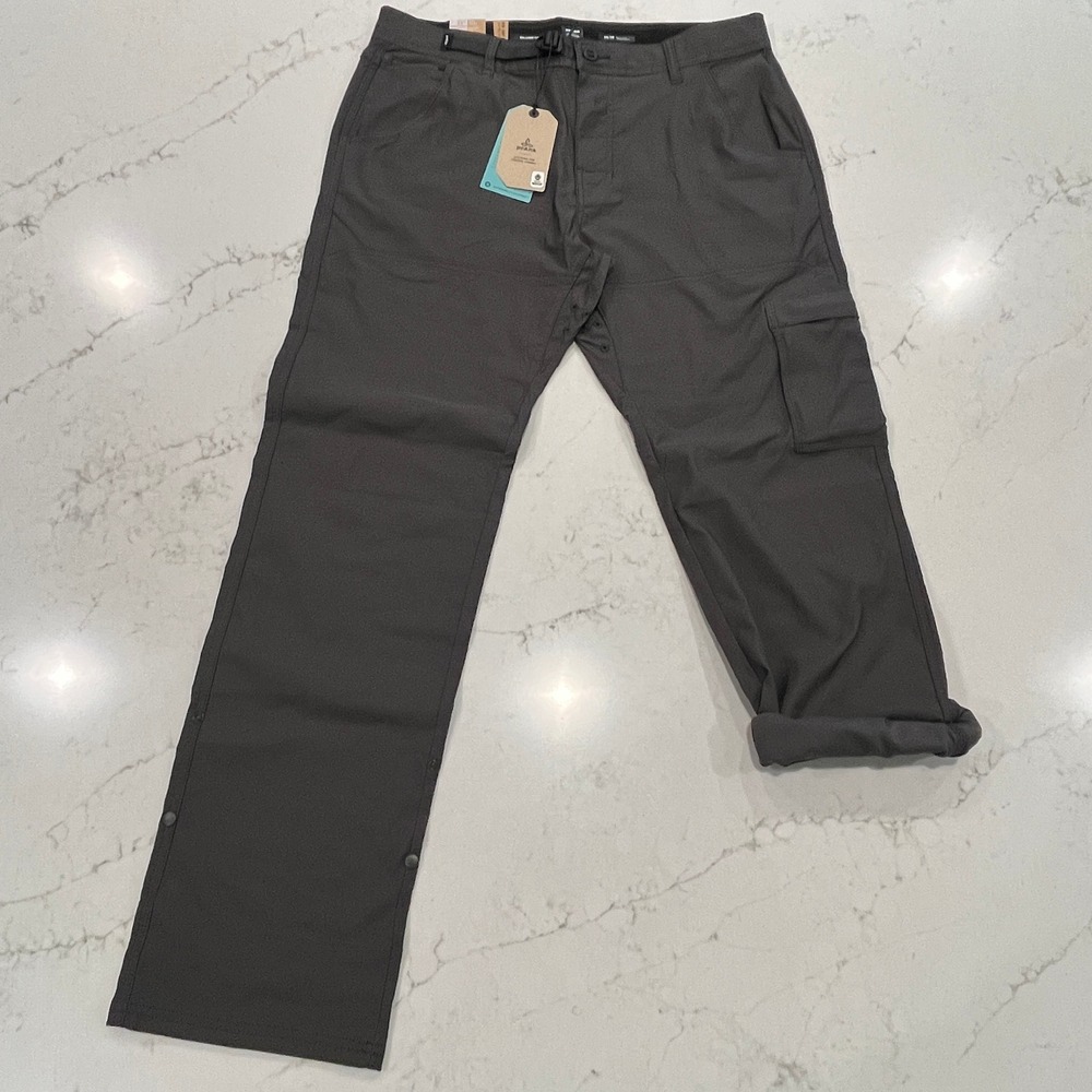 Prana NEW Zion II Pants Mens 35 x32 Dark Iron Gray Cargo Pockets Stretch Relaxed